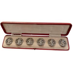 6 Boutons En Argent Massif, Vers 1900