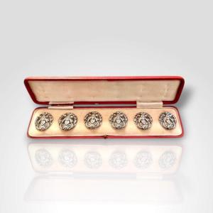 6 Solid Silver Buttons, Circa 1900