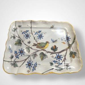 Scalloped Earthenware Dish With Yellow Edges Porquier Beau, Quimper