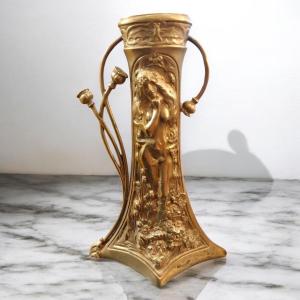 Charles Korschann (1872-1943), Vase En Bronze Doré, Art Nouveau, XXe