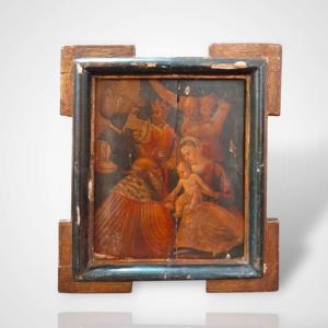 16th Century Venetian School, Painted Wooden Panel Depicting The Epiphany