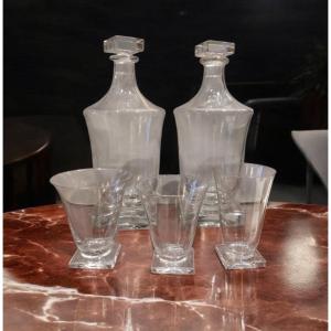 Baccarat - Georges Chevalier, Ensemble De Verres Et Une Paire De Carafe, Modèle Yacht, 1930