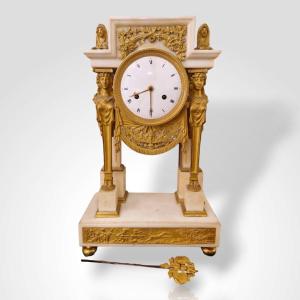 White Marble And Gilt Bronze Portico Clock From The Consulate-empire Period