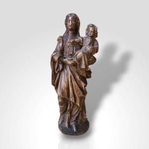 Virgin And Child In Carved Wood, 18th Century