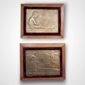 Ovide Yencesse, Paire de plaques en bronze, Exposition Internationale de Milan, 1906