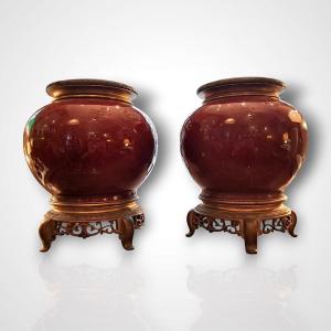 Edouard Enot, Pair Of Ceramic Vases With Bronze Mounts, Second Half Of The 19th Century