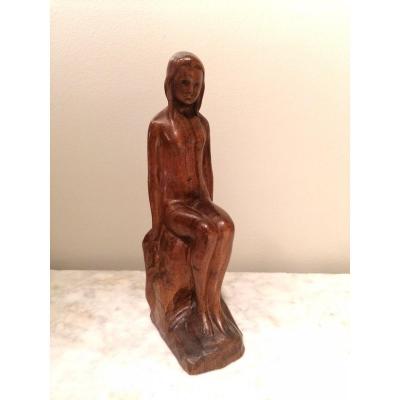 Nude In Carved Wood By Alexandru Calinescu Around 1920
