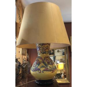 Lampe En Faïence Jaune De Style Renaissance,xixe Siècle.