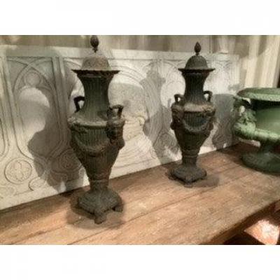 Pair Of Cast Iron Covered Pots
