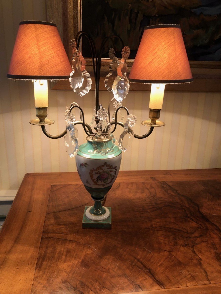 Old Paris Porcelain Lamp With Nineteenth Pendants-photo-3