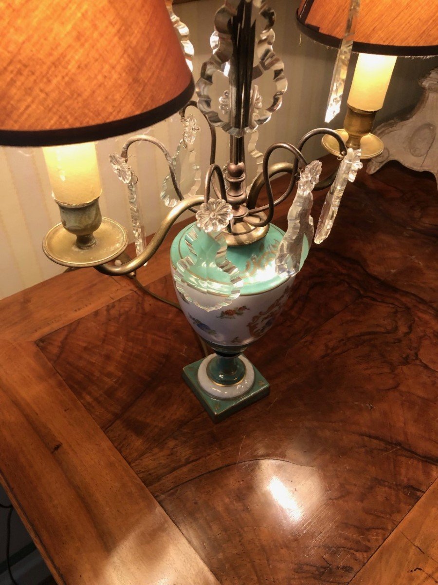 Old Paris Porcelain Lamp With Nineteenth Pendants-photo-4