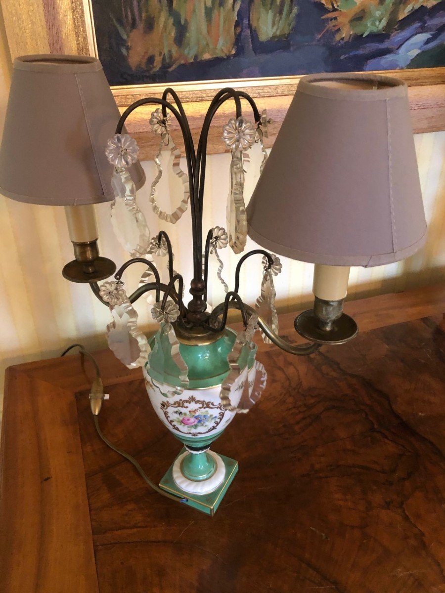 Old Paris Porcelain Lamp With Nineteenth Pendants-photo-2