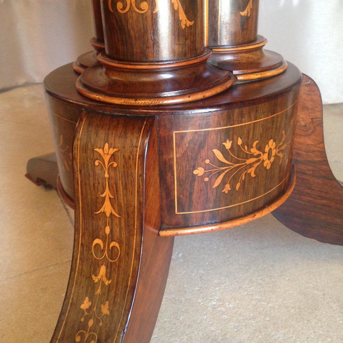 Charles X Period Pedestal Table, 19th Century Marquetry-photo-3