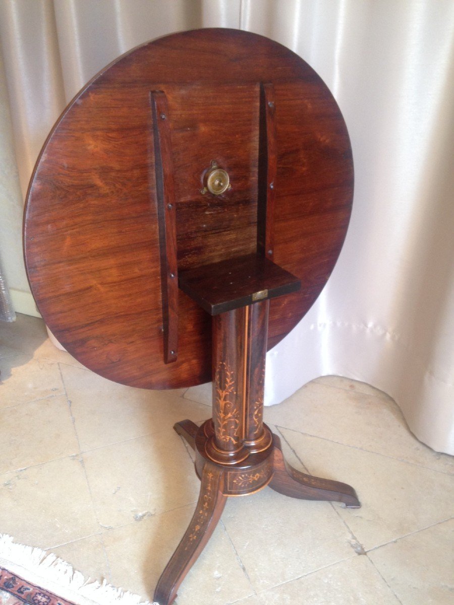 Charles X Period Pedestal Table, 19th Century Marquetry-photo-3