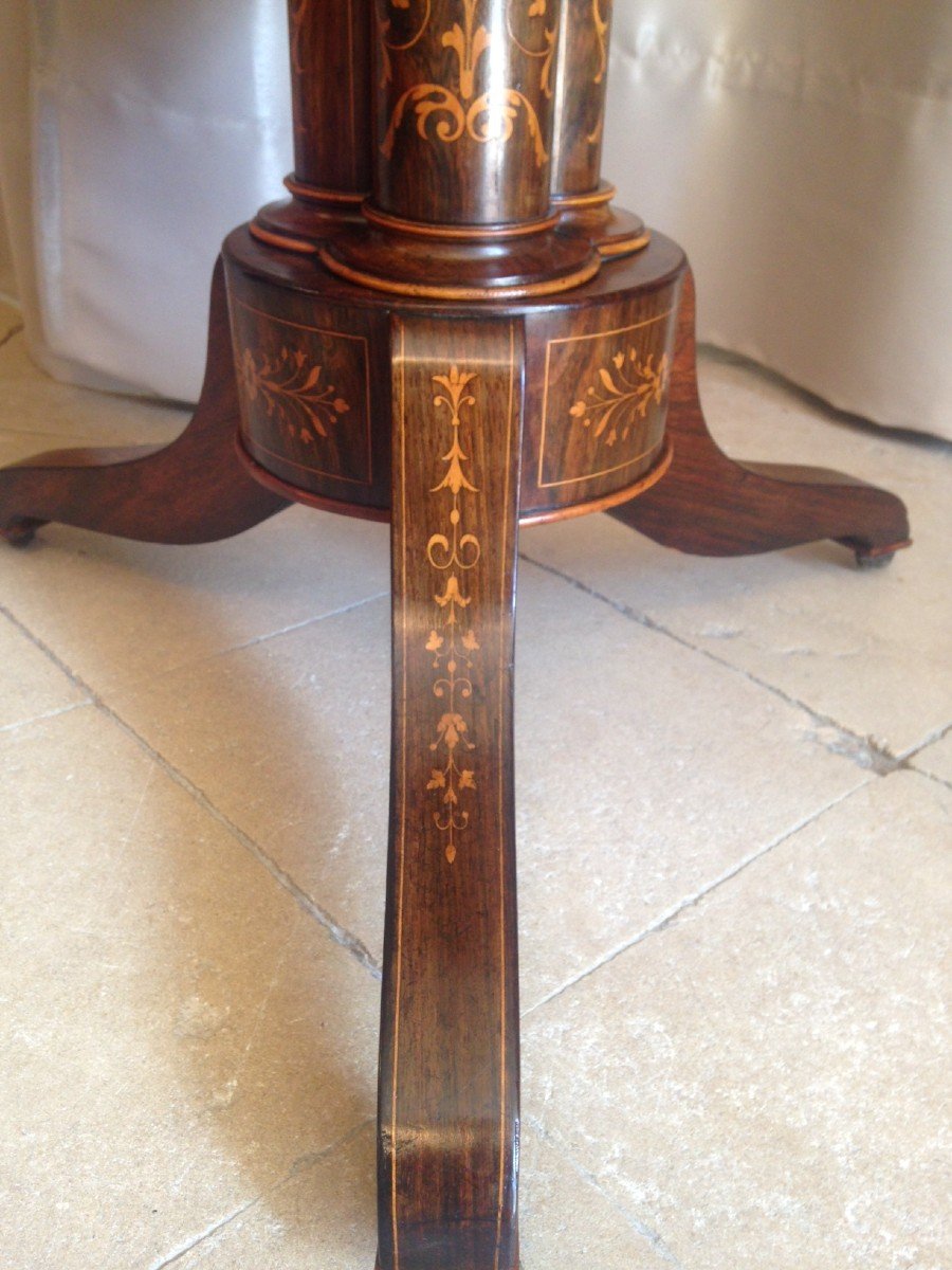 Charles X Period Pedestal Table, 19th Century Marquetry-photo-5