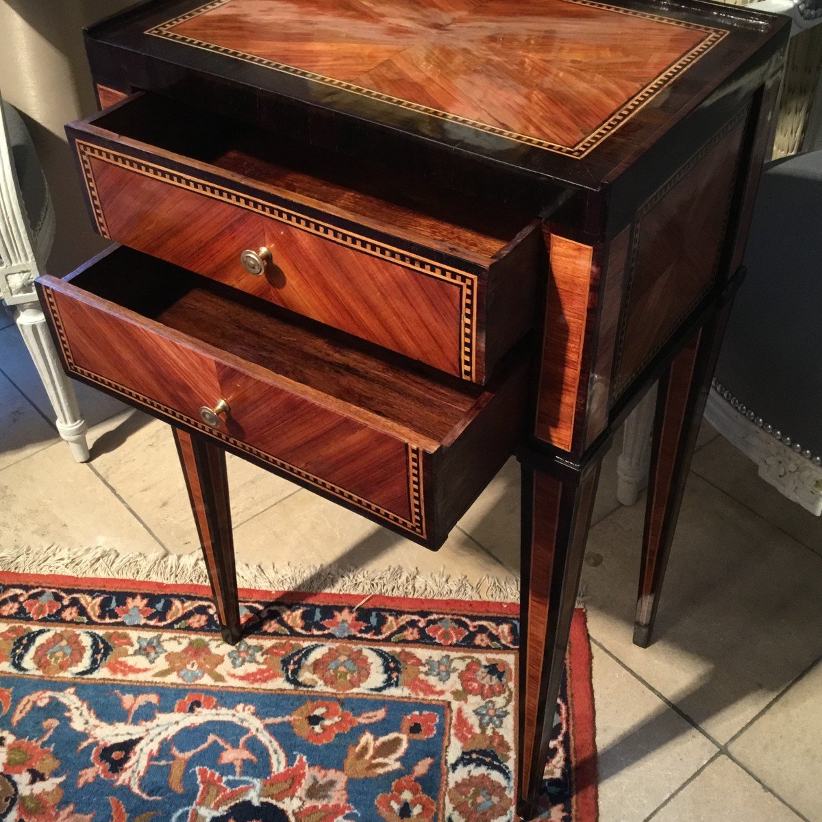 Bedside Table Chiffoniere Louis XVI Period Marquetry-photo-4