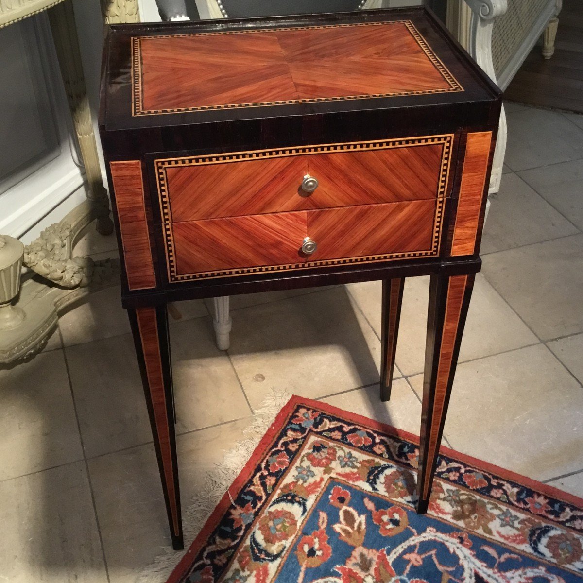 Bedside Table Chiffoniere Louis XVI Period Marquetry-photo-3