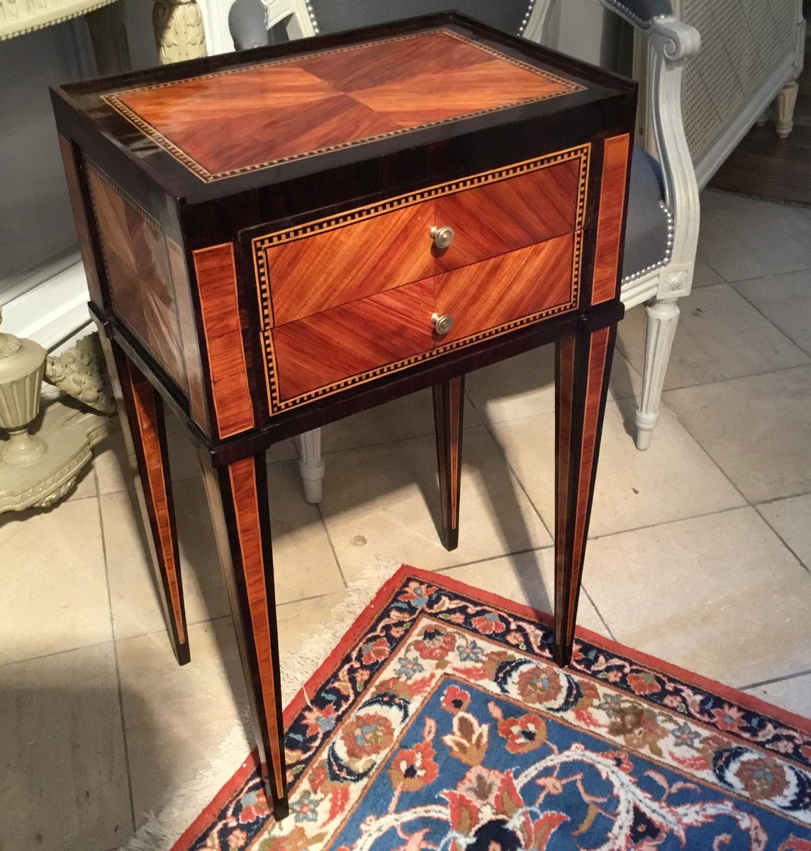 Bedside Table Chiffoniere Louis XVI Period Marquetry