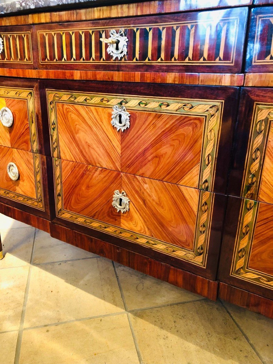 Louis XVI Period Chest Of Drawers With 18th Century Marquetry-photo-2