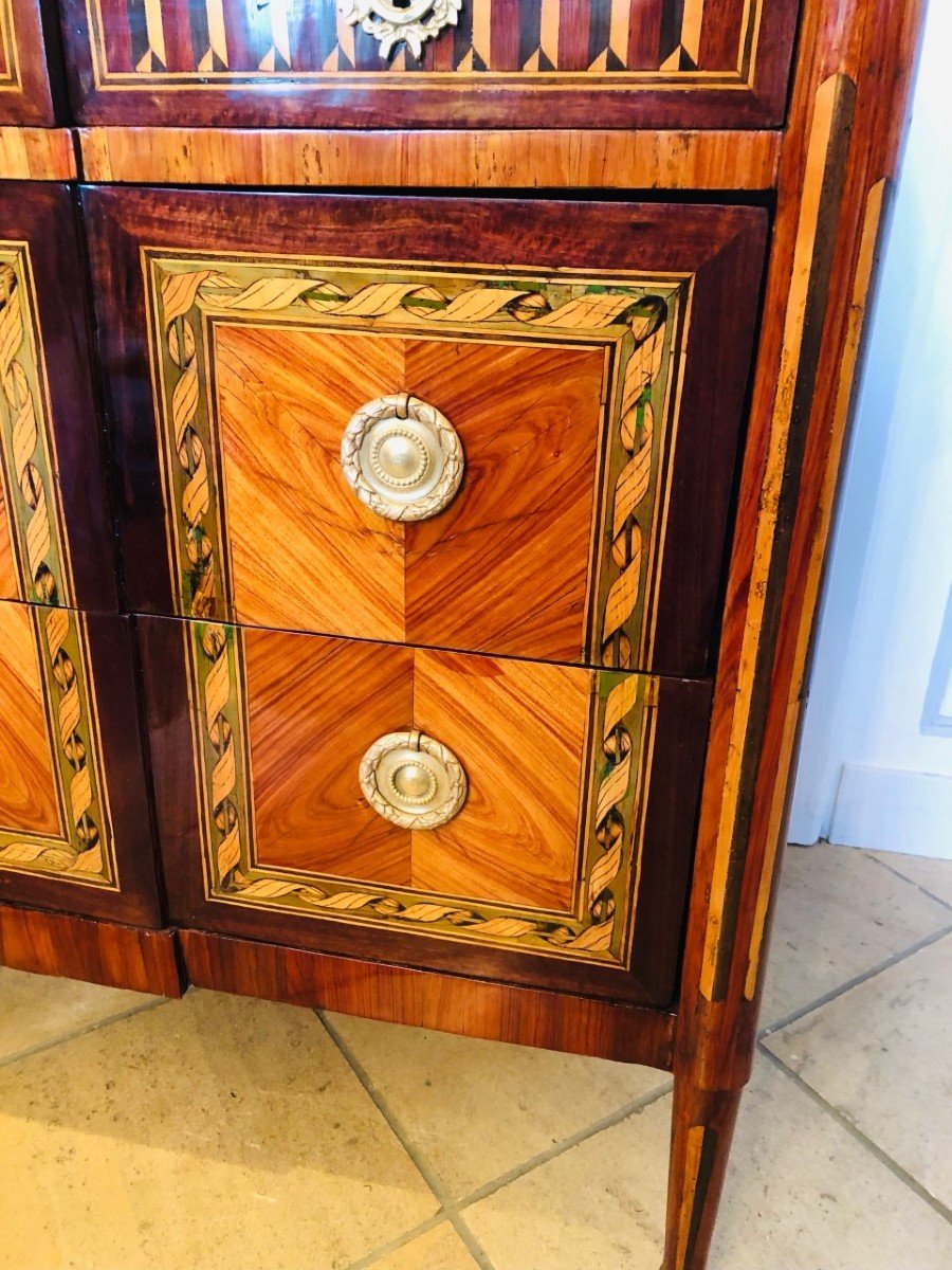 Louis XVI Period Chest Of Drawers With 18th Century Marquetry-photo-3