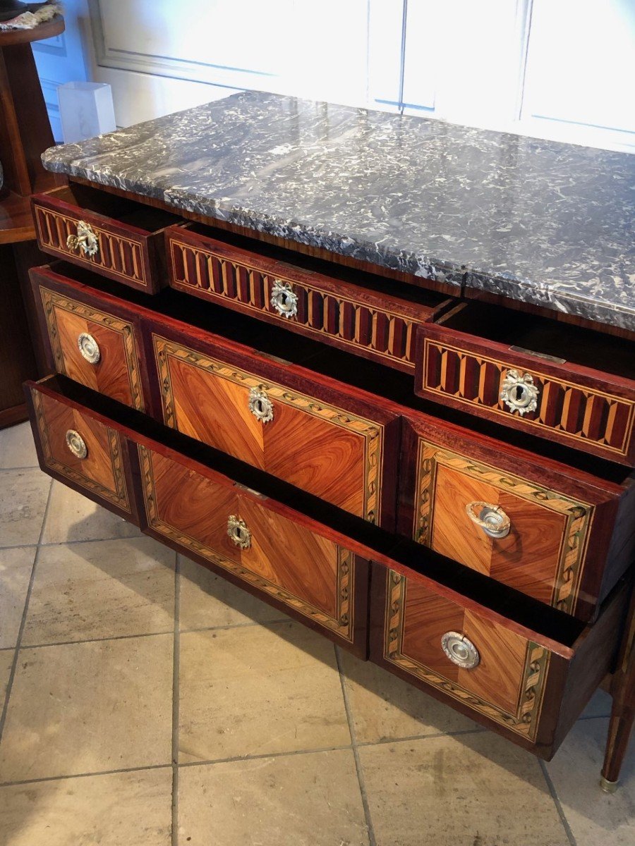 Louis XVI Period Chest Of Drawers With 18th Century Marquetry-photo-2