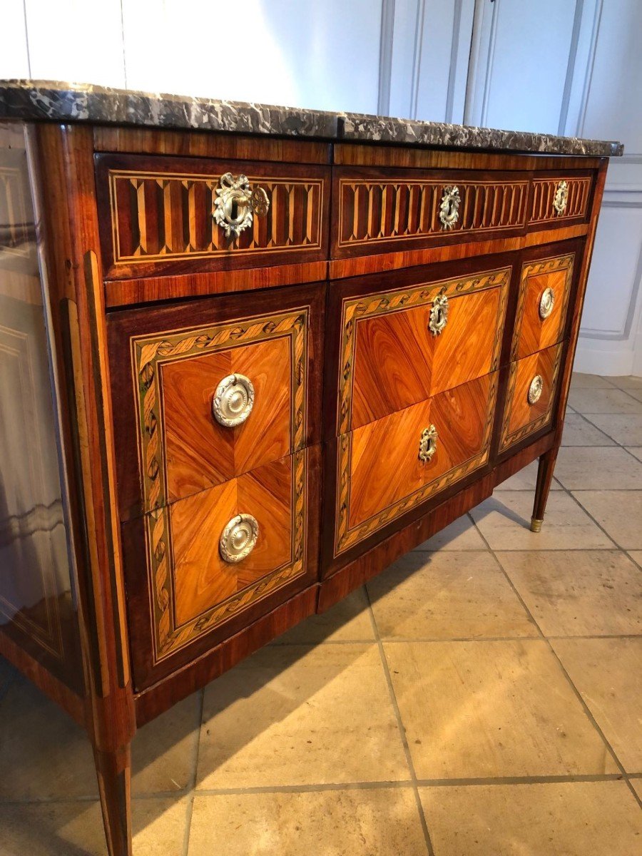 Louis XVI Period Chest Of Drawers With 18th Century Marquetry-photo-4