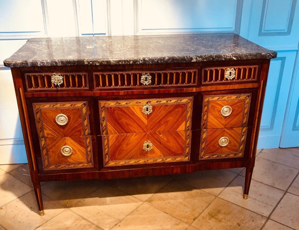 Louis XVI Period Chest Of Drawers With 18th Century Marquetry-photo-6