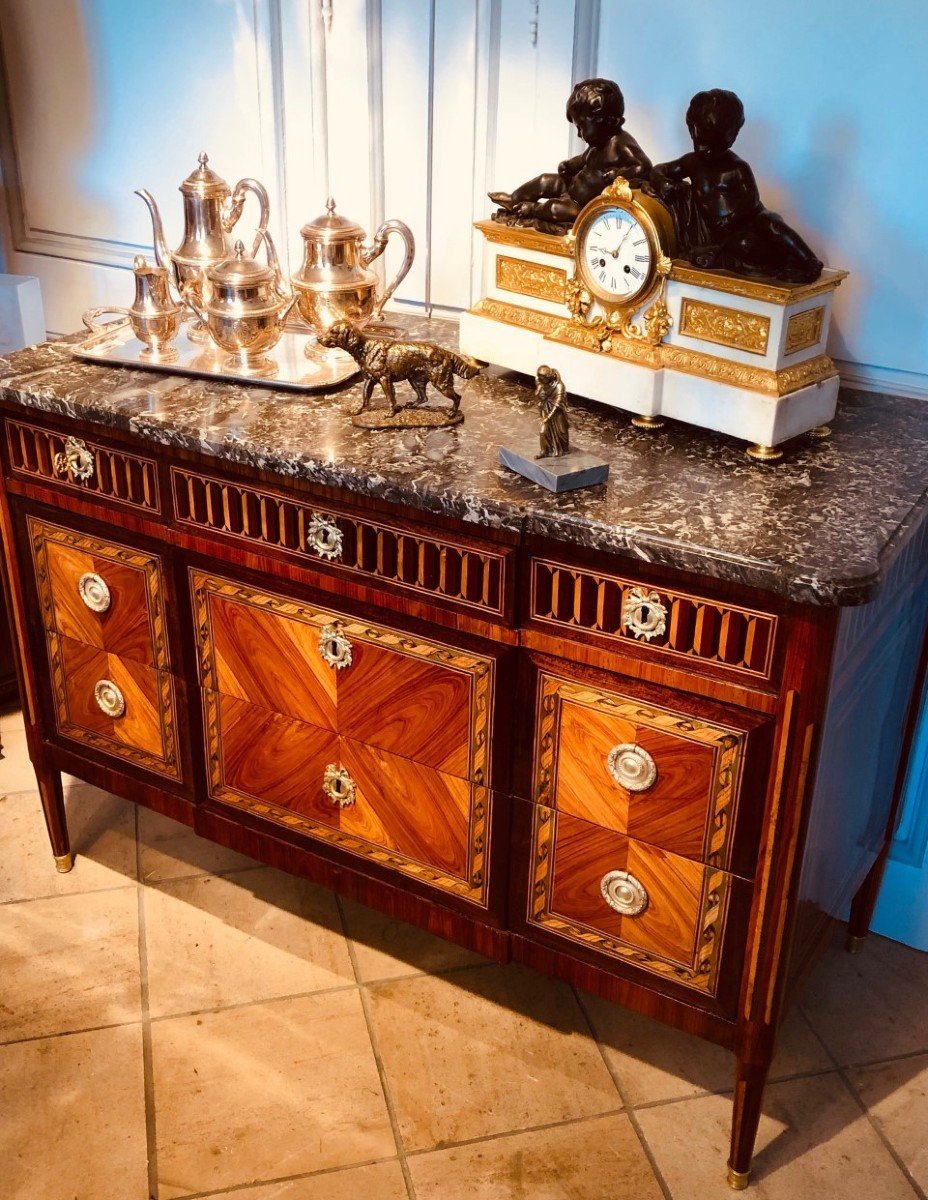 Louis XVI Period Chest Of Drawers With 18th Century Marquetry-photo-7