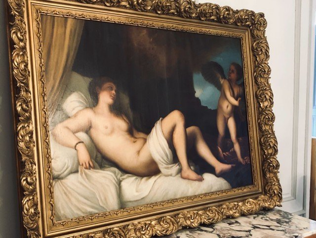 Grand tableau  Danaé  Le Titien  reproduction  début XIXe 