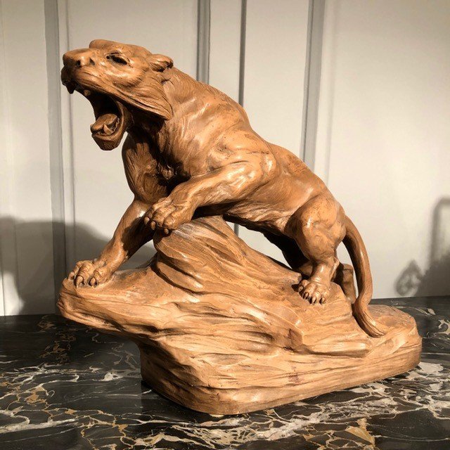 Lioness Sculpture Terracotta Armand Fagotto XIXth