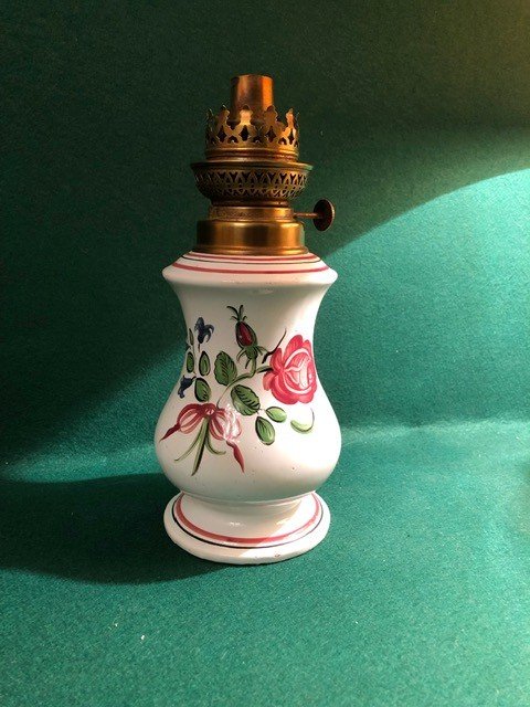 19th Century Lunéville Earthenware Oil Lamp