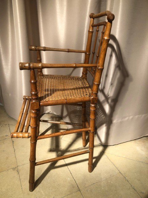 Child's High Chair, Late 19th Century In Bamboo-photo-3