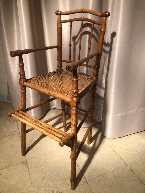 Child's High Chair, Late 19th Century In Bamboo