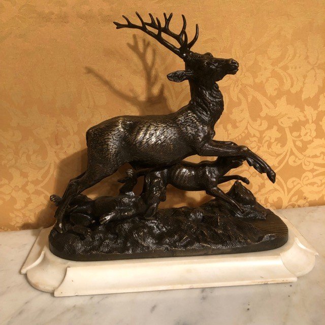 Deer Attacked By The Pack Bronze Of Fratin XIXth-photo-2