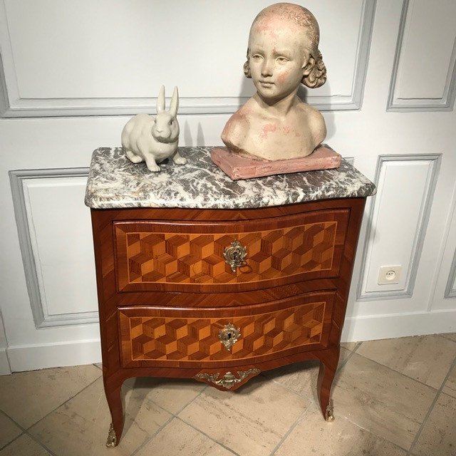 Louis XV Wig Commode, 18th Century, Marquetry-photo-4