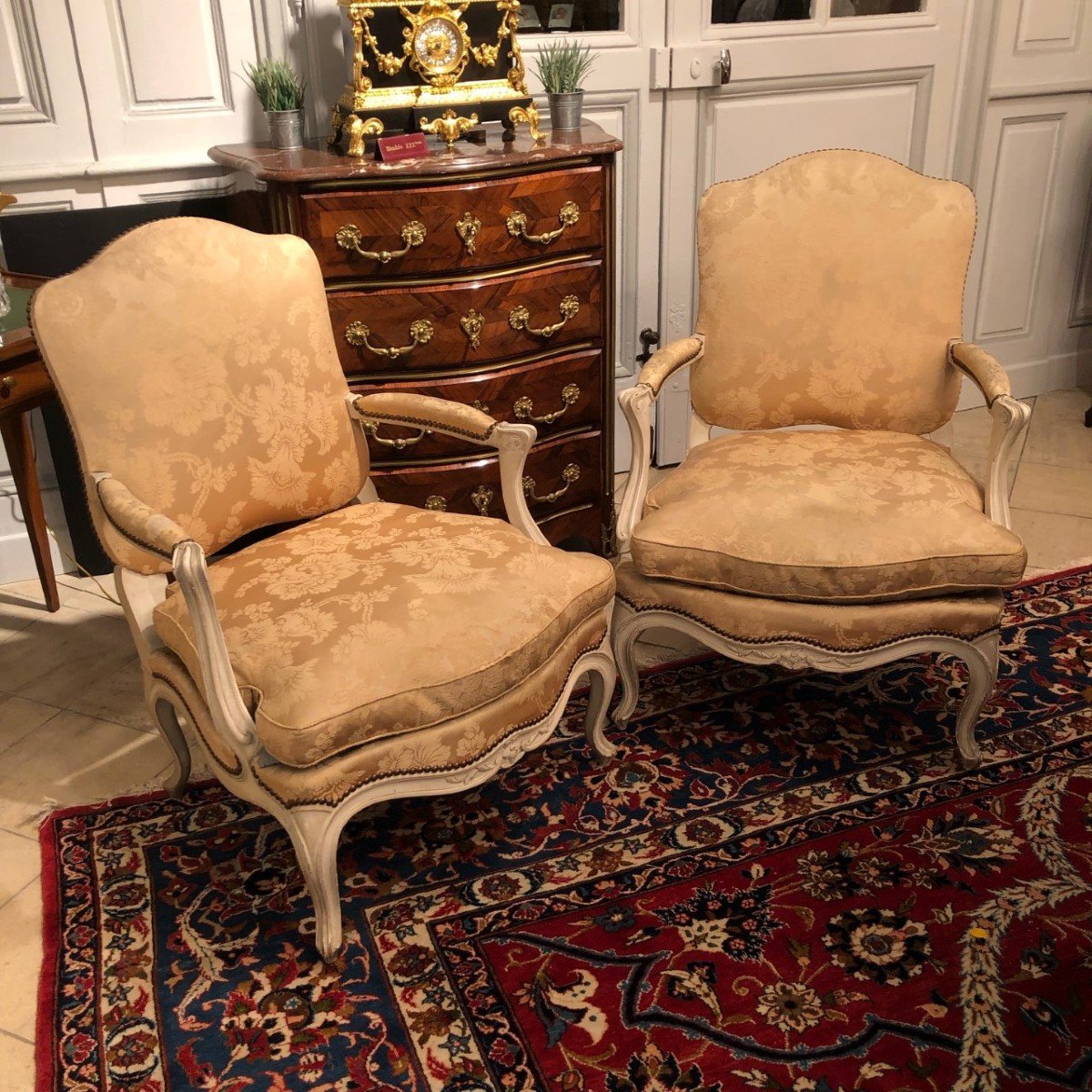 Pair Of 19th Century Fireside Chairs, Louis XV Style-photo-4