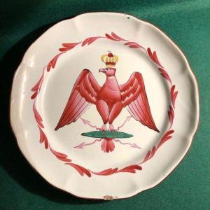 Islettes Earthenware Plate “crowned Golden Eagle” 19th Century