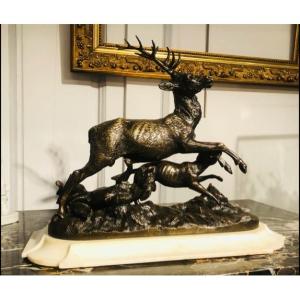 Deer Attacked By The Pack Bronze Of Fratin XIXth