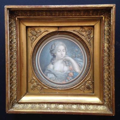 Portrait Of Young Woman Gilt Wood Empire Frame