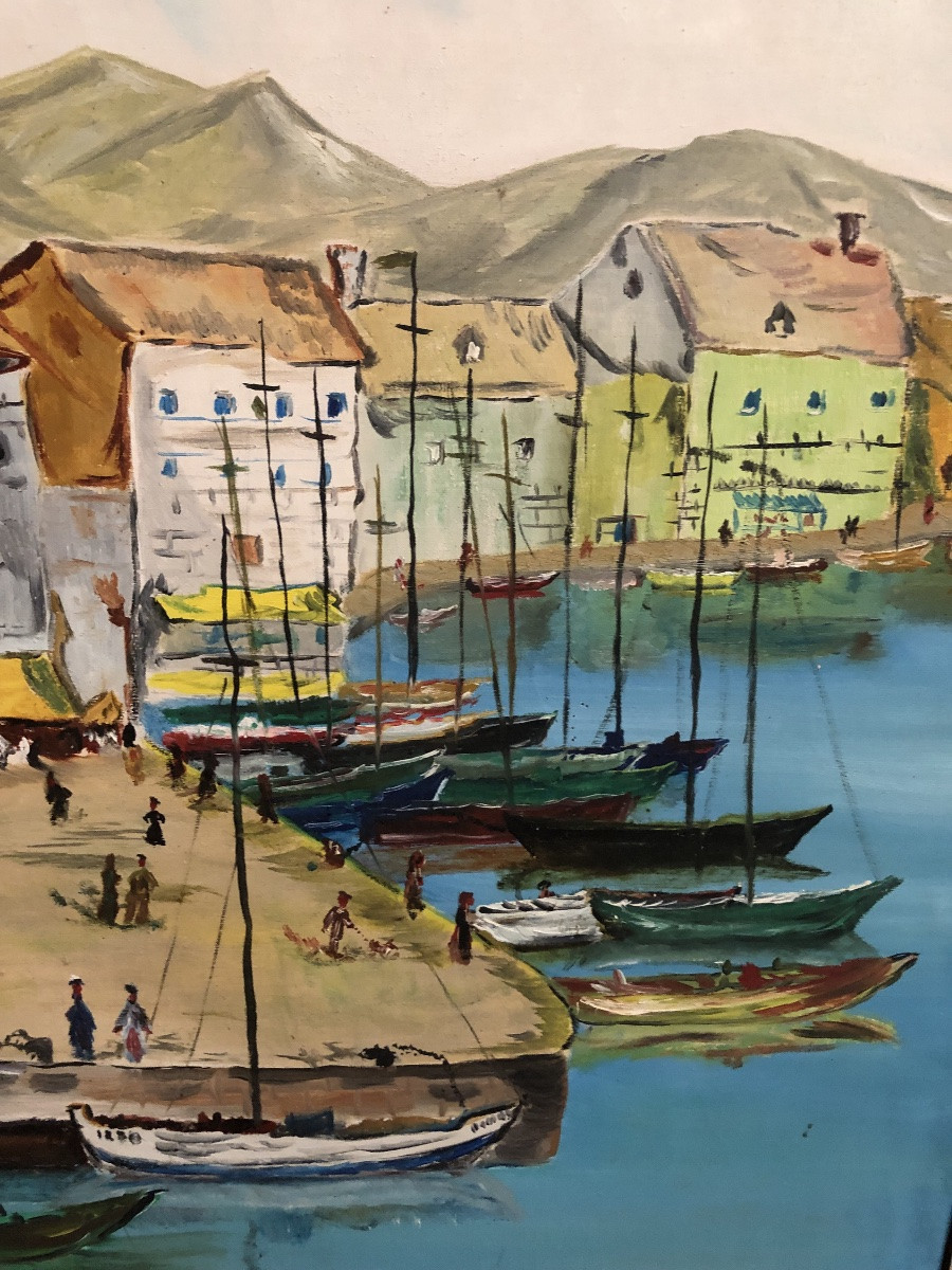 Naïve Painting "fishing Port"-photo-2