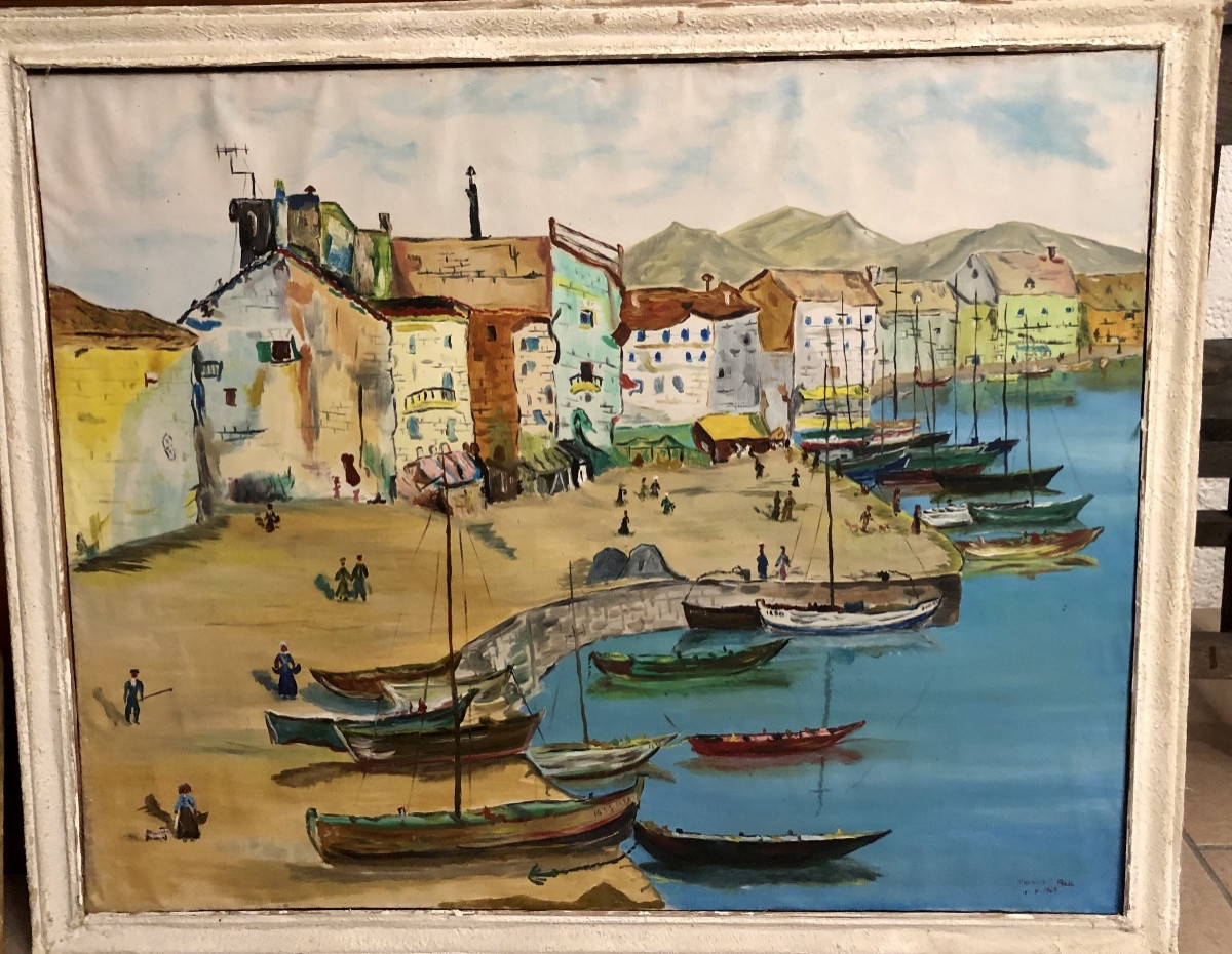 Naïve Painting "fishing Port"