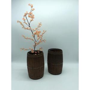 Art Populaire/ Paire De Vases En Bois.