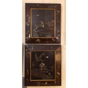 Pair Of Japanese Panels And Frame 