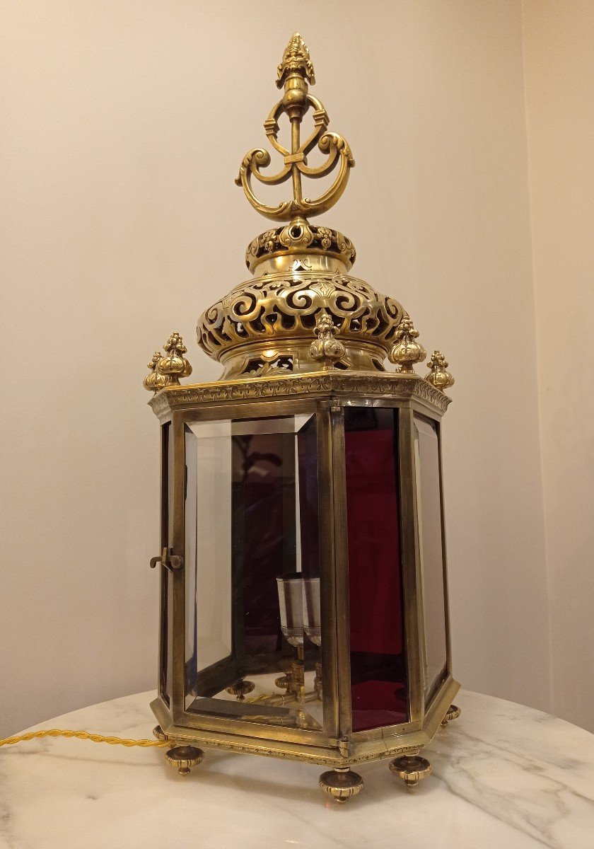 Lanterne Napoléon III Verre Et Laiton-photo-2