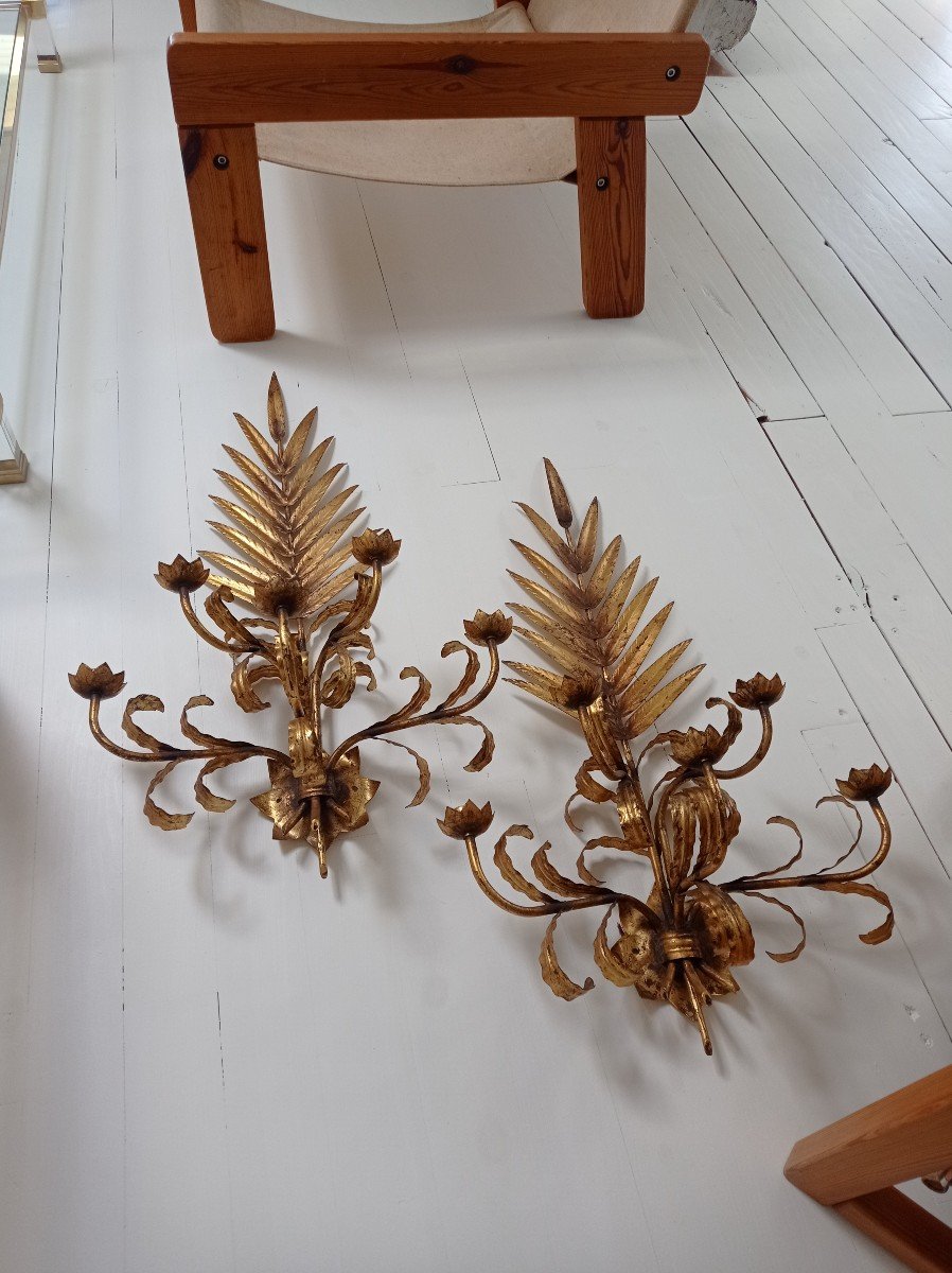 Pair Of Large Golden Sconces 1950-photo-3