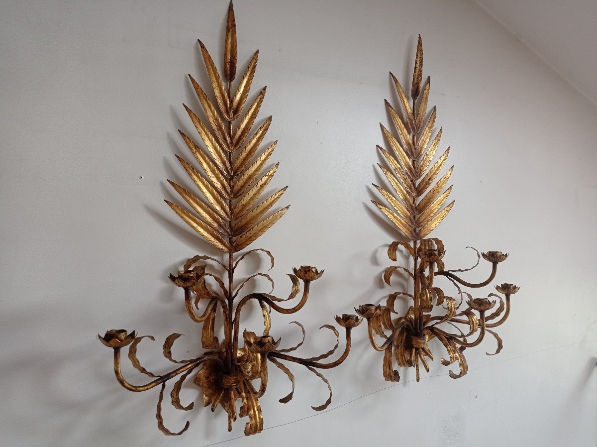 Pair Of Large Golden Sconces 1950-photo-5