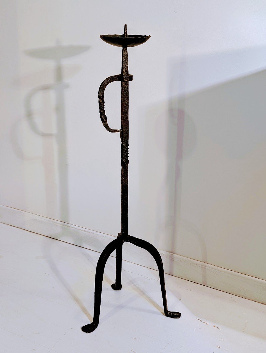 Large Brutalist Tripod Candle Holder Wrought Iron -photo-2