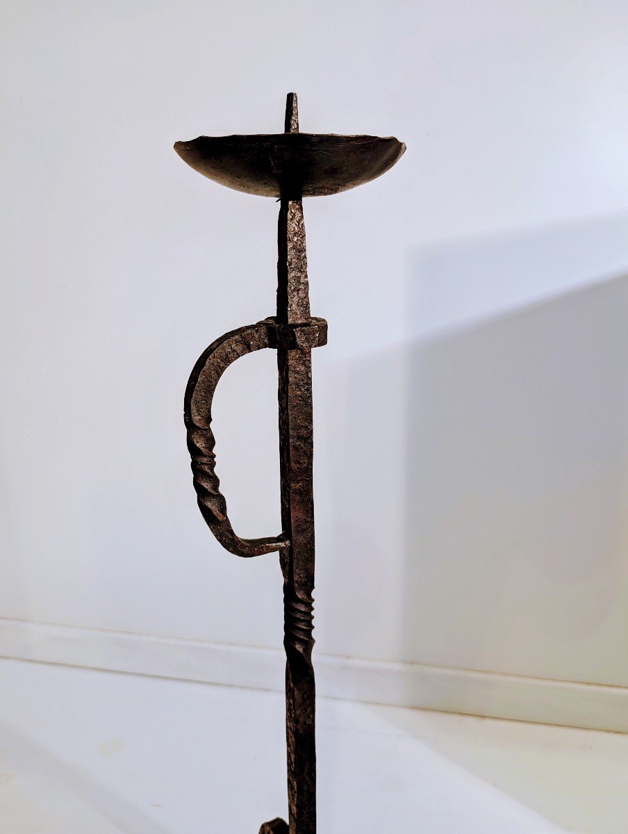 Large Brutalist Tripod Candle Holder Wrought Iron -photo-3