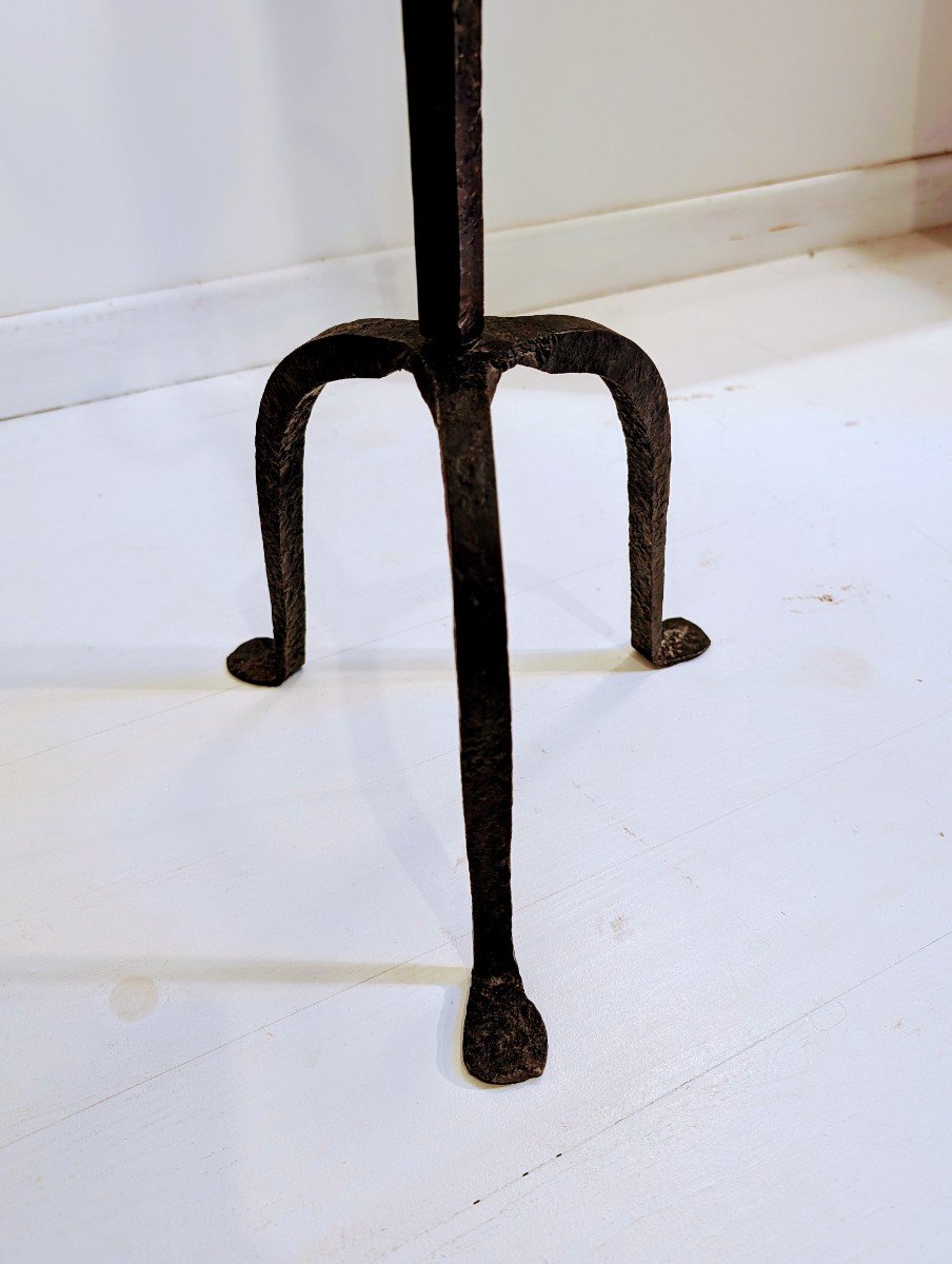 Large Brutalist Tripod Candle Holder Wrought Iron -photo-4