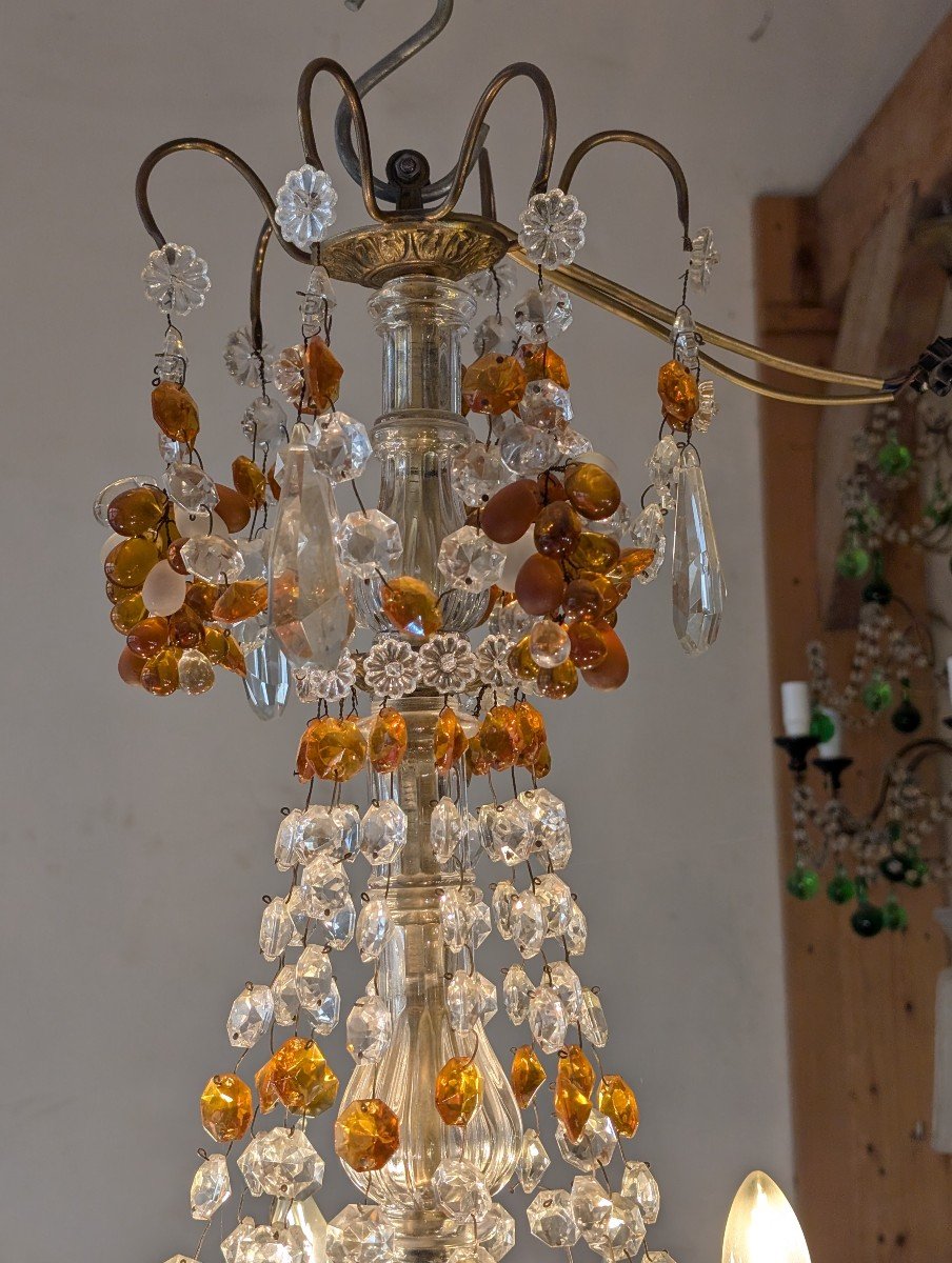 Early 20th Century Brass Chandelier, Fruit Bunch Decor -photo-3